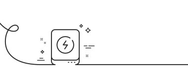 Güç bankası hattı simgesi. Kıvrımlı tek bir çizgi. Şarj işareti. Mobil aksesuar sembolü. Güç bankası tek hatlı şerit. Döngü eğrisi modeli. Vektör
