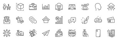 Uygulama için simgeler biniş kartı, Hızlı Geçiş ve Rüşvet satırı simgeleri arasında Gönder kutusu, Kağıt Uçak, Balayı tekne gezisi, ince simge web seti yer alıyor. Boya fırçası, alıcı, dizüstü bilgisayar sigorta fotoğrafı. Vektör