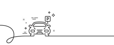 Araba park etme ikonu. Kıvrımlı tek bir çizgi. Otopark tabelası. Işınlama yeri sembolü. Tek şeritli park yeri. Döngü eğrisi modeli. Vektör