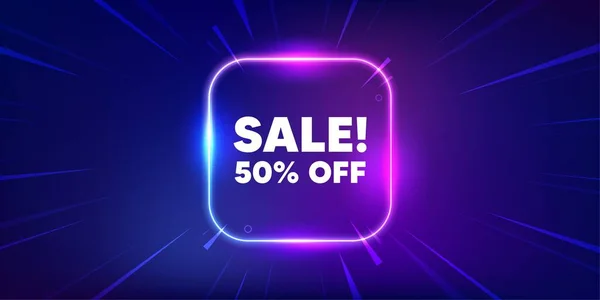 Sale Percent Discount Neon Light Frame Box Banner Promotion Price — Stock Vector
