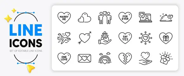 Say Yes Love Romantic Gift Line Icons Set App Include — Stock Vector