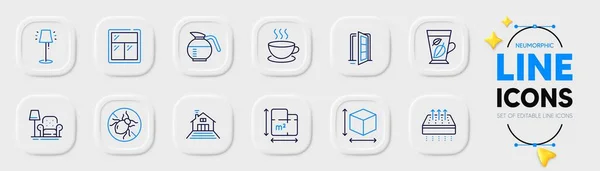 Window Floor Plan Coffeepot Line Icons Web App Pack Bed — Stock Vector