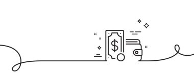 Cüzdan para çizgisi simgesi. Kıvrımlı tek bir çizgi. Nakit para işareti. Bir dolarlık banknot sembolü. Cüzdan parası tek taslak şerit. Döngü eğrisi modeli. Vektör