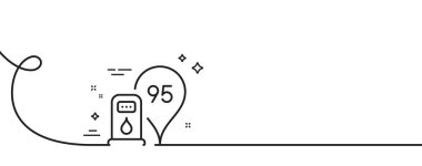 Benzin istasyonu ikonu. Kıvrımlı tek bir çizgi. İstasyon konum tabelası. 95 benzin yakıt sembolü. Benzin istasyonu tek hatlı şerit. Döngü eğrisi modeli. Vektör