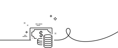 Bozuk para banknot çizgisi simgesi. Kıvrımlı tek bir çizgi. Nakit para işareti. İş gelir sembolü. Bozuk paralar tek ana hatlı kurdeleyi belirler. Döngü eğrisi modeli. Vektör