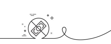 Yozlaşmış çizgi simgesi. Kıvrımlı tek bir çizgi. Nakit para işareti yok. Yolsuzluk sembolünü durdurun. Bozuk tek şeritli şerit. Döngü eğrisi modeli. Vektör