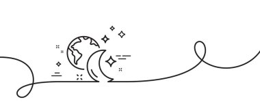 Uyku çizgisi simgesi. Kıvrımlı tek bir çizgi. Gece internet tabelası. Ay sembollü gezegen. Tek sıra halinde uyuyun. Döngü eğrisi modeli. Vektör