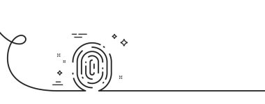 Parmak izi çizgisi simgesi. Kıvrımlı tek bir çizgi. Parmak izi taraması işareti. Biyometrik kimlik sembolü. Parmak izi, tek taslak şerit. Döngü eğrisi modeli. Vektör