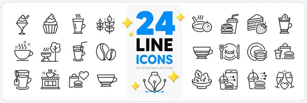Icons Set Latte Coffee Shop Ice Cream Line Icons Pack — Stock Vector