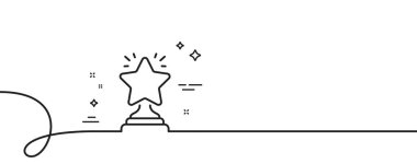 Rütbe yıldız çizgisi simgesi. Kıvrımlı tek bir çizgi. Başarı ödülü sembolü. En iyi sonuç işareti. Kazanan kupa. Kazanan tek taslak şerit. Döngü eğrisi modeli. Vektör