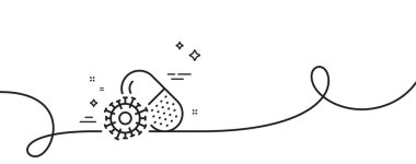 Coronavirus hapları çizgisi ikonu. Kıvrımlı tek bir çizgi. Covid-19 virüs aşısı işareti. Corona virüsü sembolü. Coronavirus hapları tek ana hatlı şerit. Döngü eğrisi modeli. Vektör