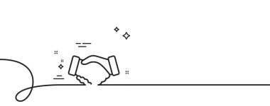 El sıkışma çizgisi simgesi. Kıvrımlı tek bir çizgi. El hareketi işareti. İş anlaşması avuç içi sembolü. Tek bir taslak şerit ile tokalaş. Döngü eğrisi modeli. Vektör