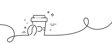 Paket kahve ikonu. Kıvrımlı tek bir çizgi. Sıcak latte tabelası. Çay bardağı sembolü. Paket kahve, tek hatlı şerit. Döngü eğrisi modeli. Vektör