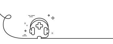 Tıbbi destek hattı ikonu. Kıvrımlı tek bir çizgi. Acil çağrı kodu. Tıp kulaklığı sembolü. Tıbbi destek tek hatlı şerit. Döngü eğrisi modeli. Vektör