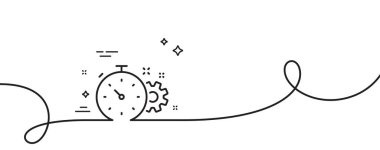 Zaman çizgisi simgesi olan çark. Kıvrımlı tek bir çizgi. Mühendislik aracı işareti. Çarklı dişli sembolü. Çarklı zamanlayıcı tek ana hatlı şerit. Döngü eğrisi modeli. Vektör