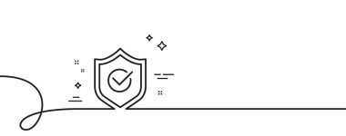 Onaylanmış kalkan çizgisi simgesi. Kıvrımlı tek bir çizgi. Kabul edildi ya da onaylandı. Koruma sembolü. Onaylanmış kalkan taslak şeridi. Döngü eğrisi modeli. Vektör