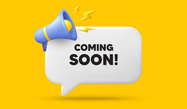 Coming Soon Tag Speech Bubble Banner Megaphone Promotion Banner Sign — Stock Vector