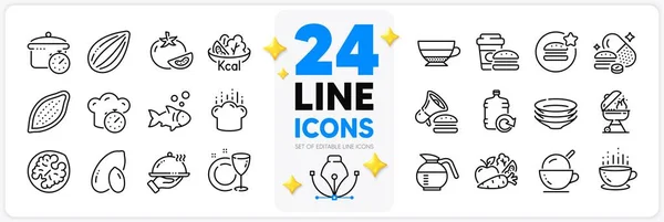Icons Set Fast Food Vegetables Cocoa Nut Line Icons Pack — Stock Vector