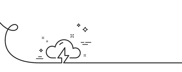 Thunderstorm weather line icon. Continuous one line with curl. Thunderbolt with cloud sign. Bad day symbol. Thunderstorm weather single outline ribbon. Loop curve pattern. Vector