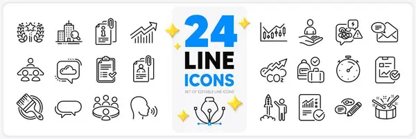 Icons Set Checked Calculation Stress Launch Project Line Icons Pack — Stock Vector
