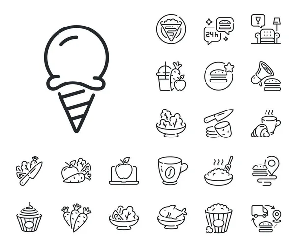 Vanilla Sundae Cone Sign Crepe Sweet Popcorn Salad Outline Icons — Stock Vector