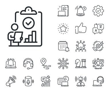 Kaliteli araştırma işareti. Konum, teknoloji ve akıllı hoparlörler ikonları yerleştirin. Satır simgesini incele. Doğrulama rapor listesi sembolü. Çizgi işaretini kontrol et. Etkileyici, marka büyükelçisi ikonu. Vektör
