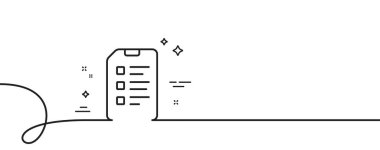 Kontrol Listesi Belge satırı simgesi. Kıvrımlı tek bir çizgi. Bilgi Dosyası işareti. Kağıt sayfa konsept sembolü. Kontrol listesi tek ana hatlı kurdele. Döngü eğrisi modeli. Vektör