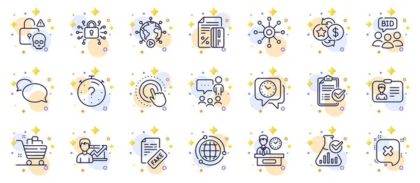 Outline Set Video Conference Cyber Attack People Chatting Line Icons — Stock Vector