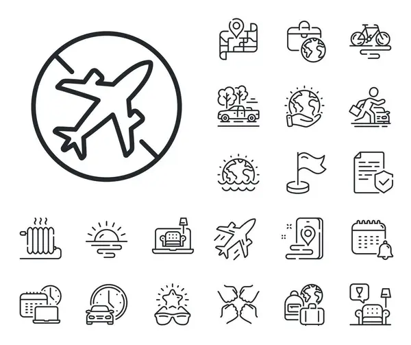 Odwołaj Lot Samolot Odrzutowy Mapa Podróży Odbiór Bagażu Przedstawiają Ikony — Wektor stockowy