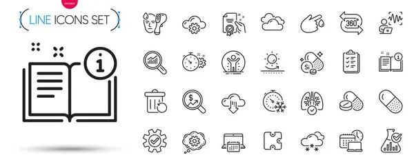 Pack Service Capsule Pill Calendar Line Icons Include Work Time — Stock Vector