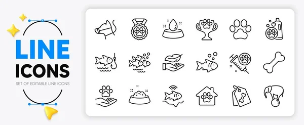 Hundepfote Fisch Und Hundeleine Symbole Set Für Die App Beinhalten — Stockvektor