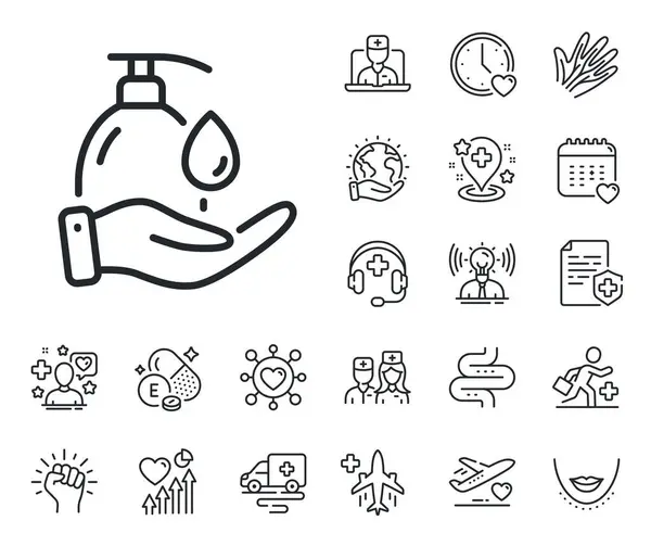 Covid Hygiene Sign Online Doctor Patient Medicine Outline Icons Wash — Stock Vector