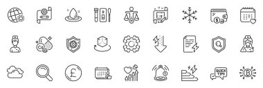 Uygulama için simgeler Bitcoin sistemi, Anımsatıcı ve Teftiş satırı simgeleri arasında Doktor, Cogwheel planı, Cüzdan ana ince simge web seti yer alır. Mimarlık planı, güç sertifikası, hemşire resmi. Vektör
