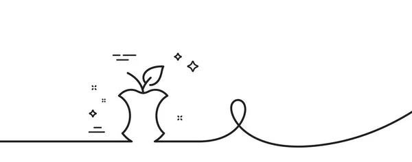 有机废物生产线图标 连续一行与卷曲 苹果核心标志 Leftover食品符号 有机废物单轮廓带 循环曲线模式 — 图库矢量图片