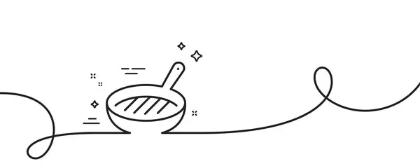 グリルパンラインアイコン カールとの連続した1行 キッチン グリドル サイン 食品調理器具シンボル グリルパンシングルアウトラインリボン ループ曲線パターン ベクター — ストックベクタ