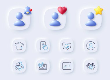 Benzin istasyonu, telefon dokunuşu ve leziz gülümseme çizgisi simgeleri. 3D zilli, yıldızlı, kalpli bir yer tutucu. Bir paket takvim, vesikalık, çevrimiçi kimya ikonu. Yemek teslimatı, piktogram sıralaması. Vektör