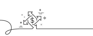 Ödeme çizgisi simgesi. Kıvrımlı tek bir çizgi. Dolar işareti. Mali transfer sembolü. Ödemeler tek hatlı şerit şeklinde. Döngü eğrisi modeli. Vektör