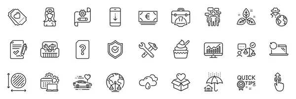 Icons Pack Spanner Tool Cogwheel Blueprint Love Ticket Line Icons — Stockvektor