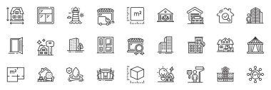 Uygulama için Ajan, Pencere ve Ev boyut simgeleri olarak simgeler paketleri arasında Açık kapı, Giriş, Boyacı ana hatları ince simge web seti bulunmaktadır. Kredi evi, hastane binası, ev tesisi fotoğrafı. Vektör