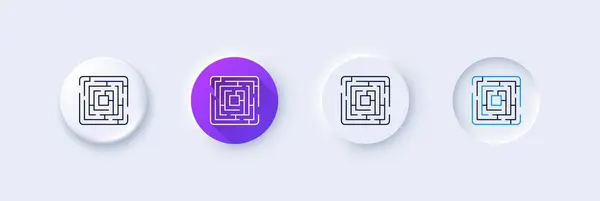 Maze Line Icon Neumorph Purpurfarbener Farbverlauf Pinknöpfe Labyrinth Spielzeichen Finden — Stockvektor