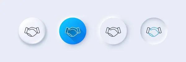 Handshake Line Icon Neumorphic Blue Gradient Pin Buttons Hand Gesture — Stock Vector