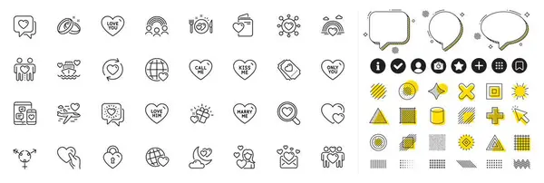 Set Kiss Marry Love Lock Line Icons Web App Design — Stock Vector