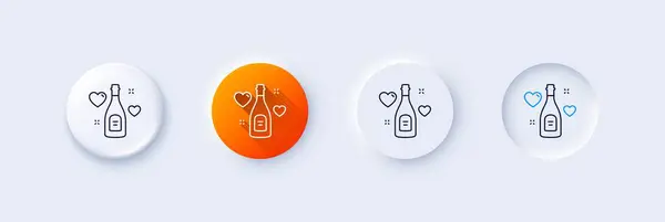 Love Champagne Line Icon Neumorphic Orange Gradient Pin Buttons Wedding — Stock Vector