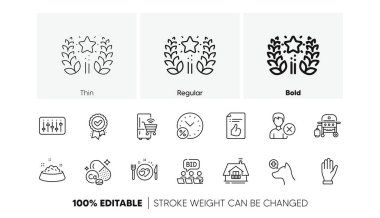 Buzdolabı, DJ denetleyici ve çevrimiçi açık artırma hattı simgeleri. Onaylanmış ödül paketi, veteriner kliniği, mangal ikonu. Köpek maması, el, kalsiyum mineral resimtogram. Balkon, kredi yüzdesi. Vektör