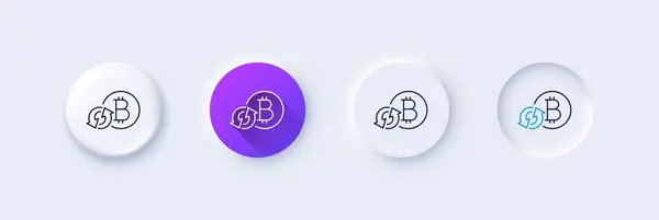Bitcoin Line Icon Neumorphic Purple Gradient Pin Buttons Refresh Cryptocurrency — Stock Vector
