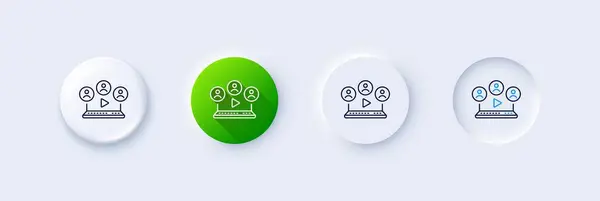 Значок Линии Видеоконференции Нейморфный Зеленый Градиент Трехмерные Кнопки Вывеска Онлайн — стоковый вектор