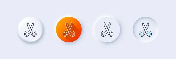 Cut Line Icon Neumorphic Orange Gradient Pin Buttons Tailor Hairdresser — Stock Vector