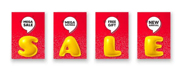带有3D销售文本的海报模板 Mega销售标签 特别报价的标志 广告折扣符号 Mega销售海报帧消息 提供聊天泡沫 文字演讲气球 — 图库矢量图片