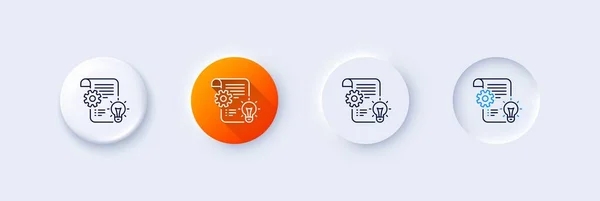 stock vector Cogwheel line icon. Neumorphic, Orange gradient, 3d pin buttons. Engineering tool sign. Idea bulb symbol. Line icons. Neumorphic buttons with outline signs. Vector