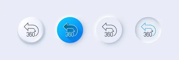 360 Degrees Line Icon Neumorphic Blue Gradient Pin Buttons Simulation — Stock Vector